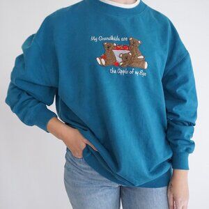 Vintage MC Sportswear Embroidered Sweatshirt Blue Teddy Bears Grandmacore XL